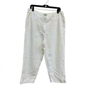 L.L. Bean Classic Fit White 100% Linen Pants Relaxed Fit Women's Size 16 REG